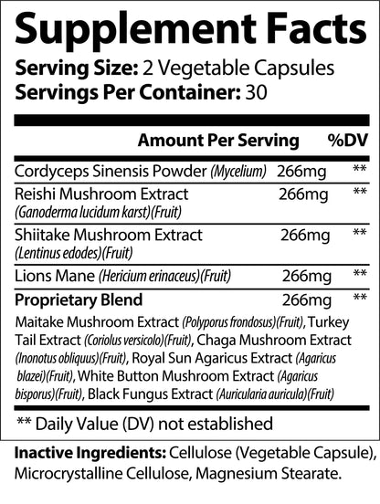 Nutra Moment Super Mushroom supplement facts label showing ingredients and nutritional information for health and beauty support.
