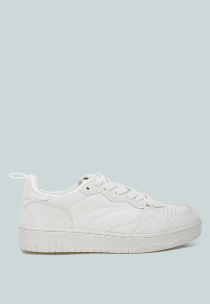 White Surfer Faux Leather Casual Sneakers by London Rag, featuring a stylish and comfortable sneaker design with laces.