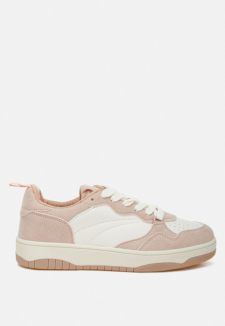 Pink Surfer Faux Leather Casual Sneakers by London Rag, showing stylish lace-up design and comfortable fit.