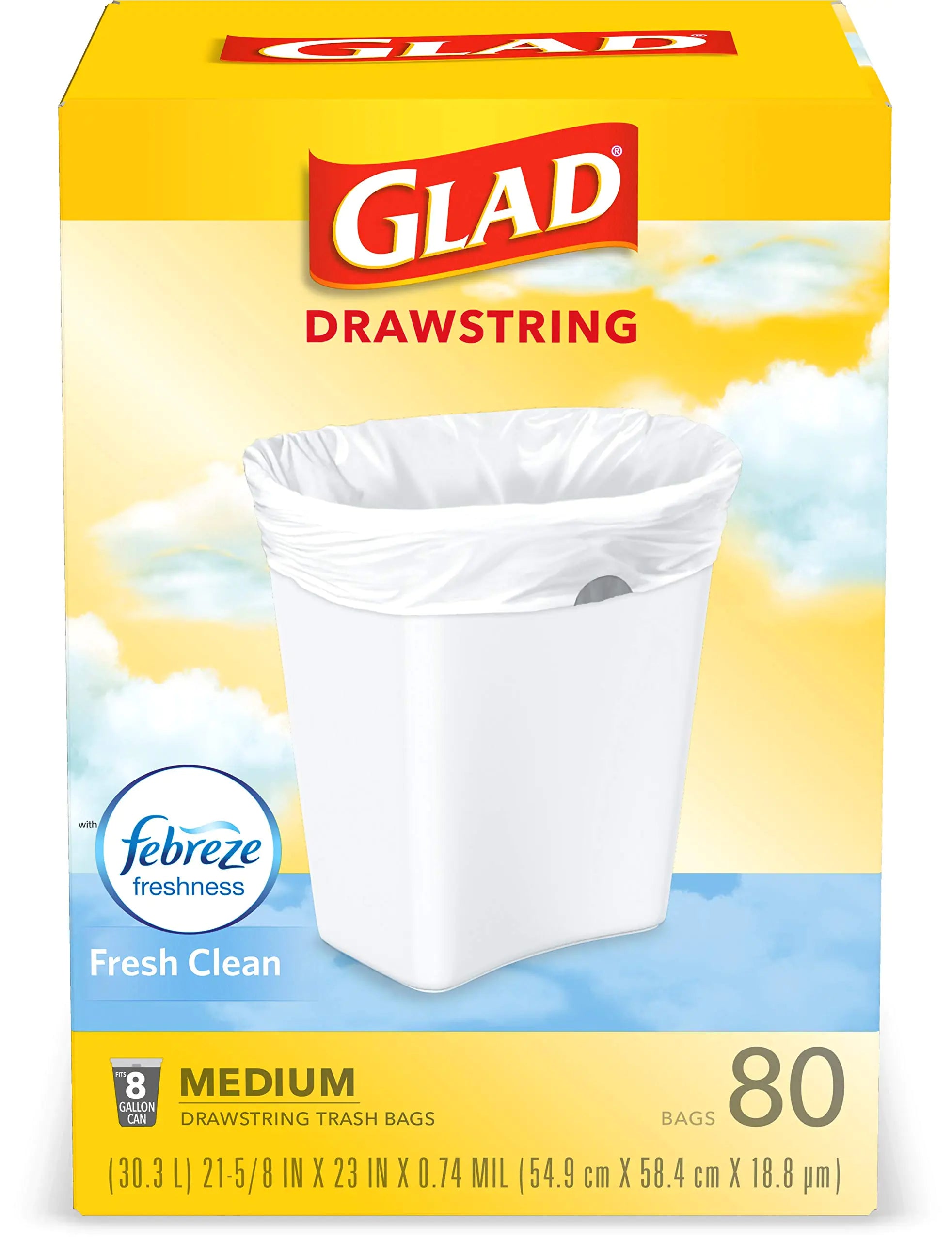 Glad Medium Kitchen Drawstring Trash Bags 8 Gal Fresh Clean Scent 80 Ct (Package May Vary)