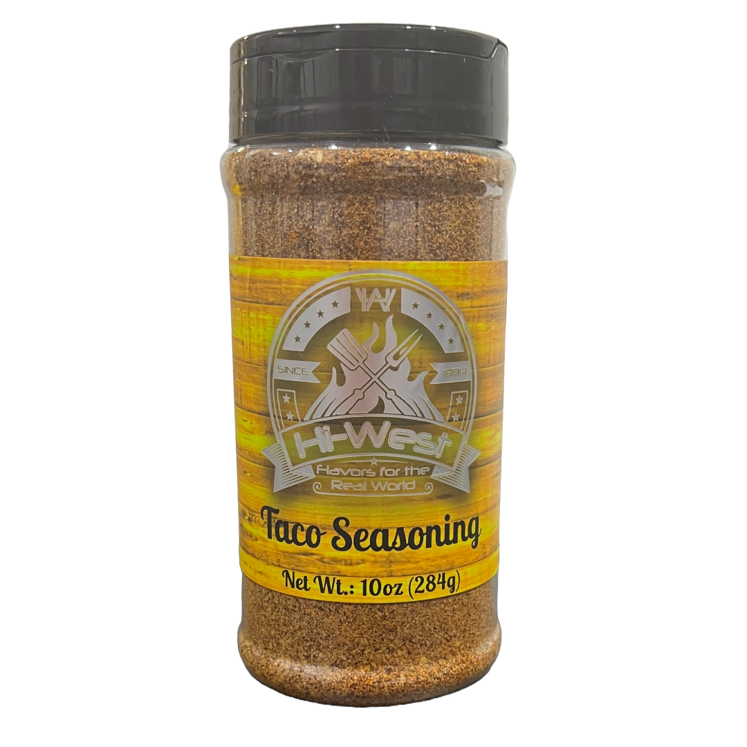 Hi-West Taco Seasoning packet showing colorful spice blend for flavorful tacos and Mexican dishes.