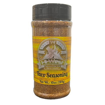 Hi-West Taco Seasoning packet showing colorful spice blend for flavorful tacos and Mexican dishes.