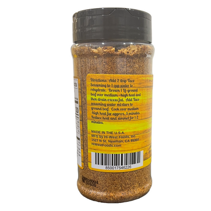 Hi-West Taco Seasoning in a packet, with spices and herbs for flavorful tacos, from Hi-West Foods, Inc.