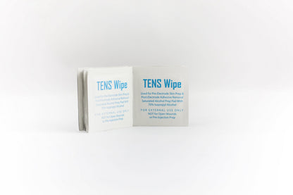 iReliev TENS Prep Wipes packs, disposable accessories for TENS therapy, showing individually wrapped wipes on a white background