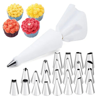 14-Piece Stainless Steel Cake Decorating Set with Assorted Tips and Pastry Bags for Professionals