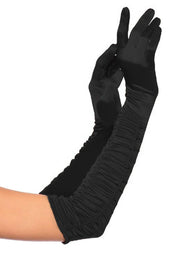 Deceny CB Party Gloves for Women Long Satin Opera Gloves Shirred Elbow Gloves (Plus Size Black)