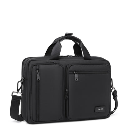 Black Troop London business laptop briefcase, stylish and professional with sturdy handles and a sleek design.