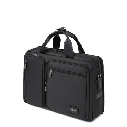 Black Troop London business laptop briefcase with sleek design and sturdy handles, ideal for professional office use.