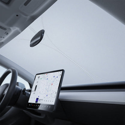 Graphene front windshield sunshade for Tesla Model 3 Highland and Model Y Juniper, blocking sunlight and heat.