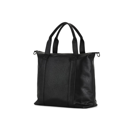 Black Palermo Tote Bag by Bugatti Collections, showcasing its spacious design and stylish leather handles from an angled view.