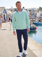 White Water Life Turnberry quarter zip in aqua, smooth knit fabric, stylish casual top with a stand-up collar and full front zipper.