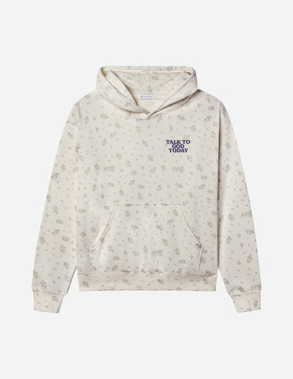 Unisex hoodie by Elevated Faith with allover wildflower and talk to God design, featuring a colorful, floral pattern.