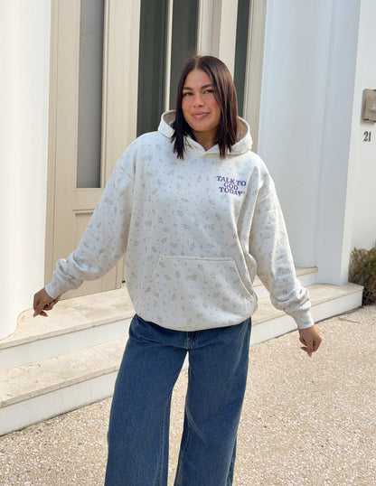 Unisex hoodie with wildflower allover print and spiritual text, by Elevated Faith, casual wear for faith-based style.