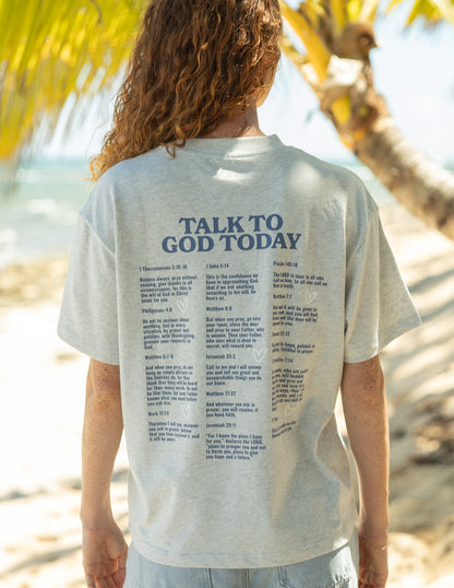 Unisex T-shirt by Elevated Faith with "Talk to God" printed design, casual fit, in a soft fabric, front view.