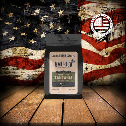Tanzania single origin coffee bean bag from America Supply Company LLC with vibrant Tanzania-themed design.