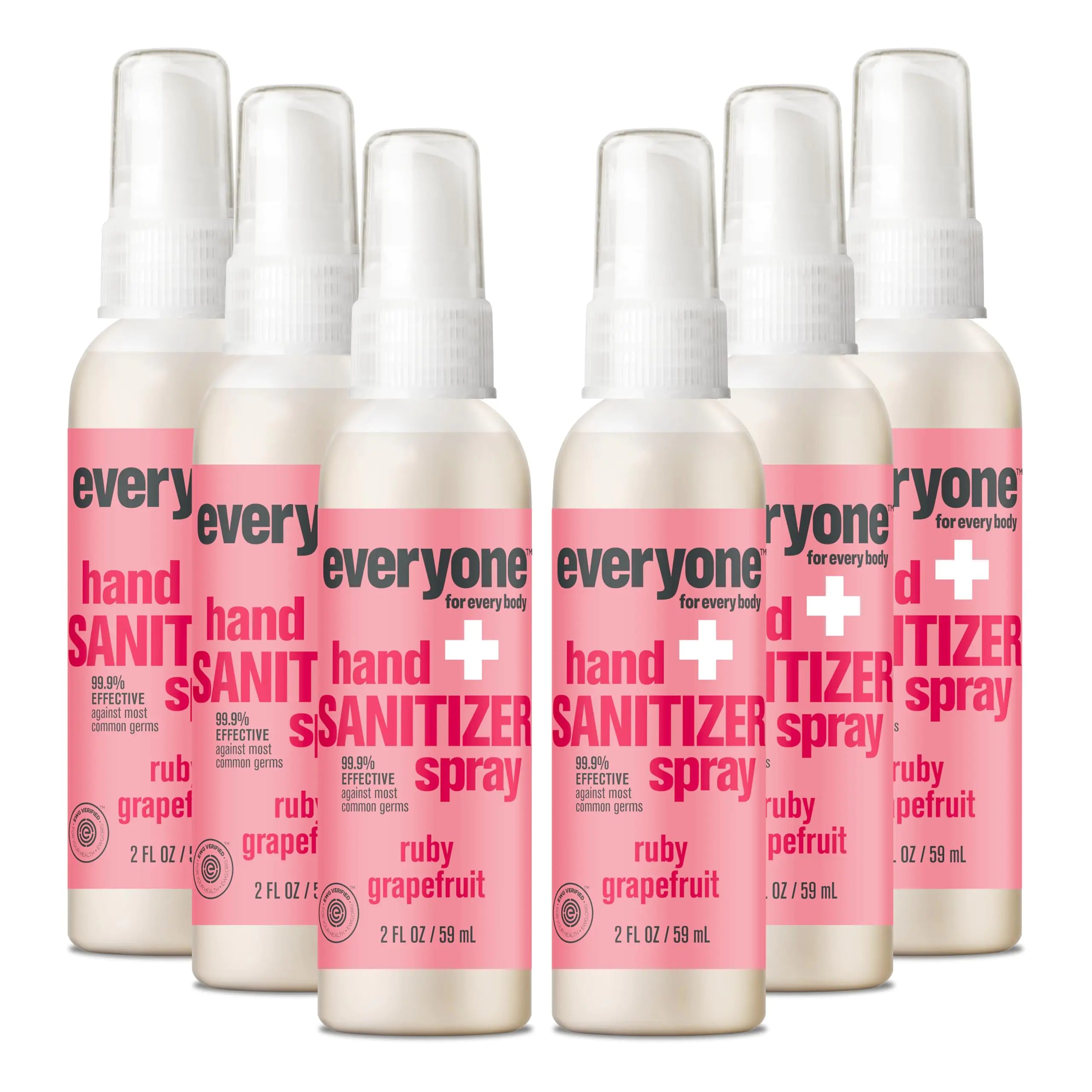 Everyone Hand Sanitizer Spray 2 Ounce (Pack of 6) Ruby Grapefruit Plant Derived Alcohol with Pure Essential Oils 99% Effective Against Germs