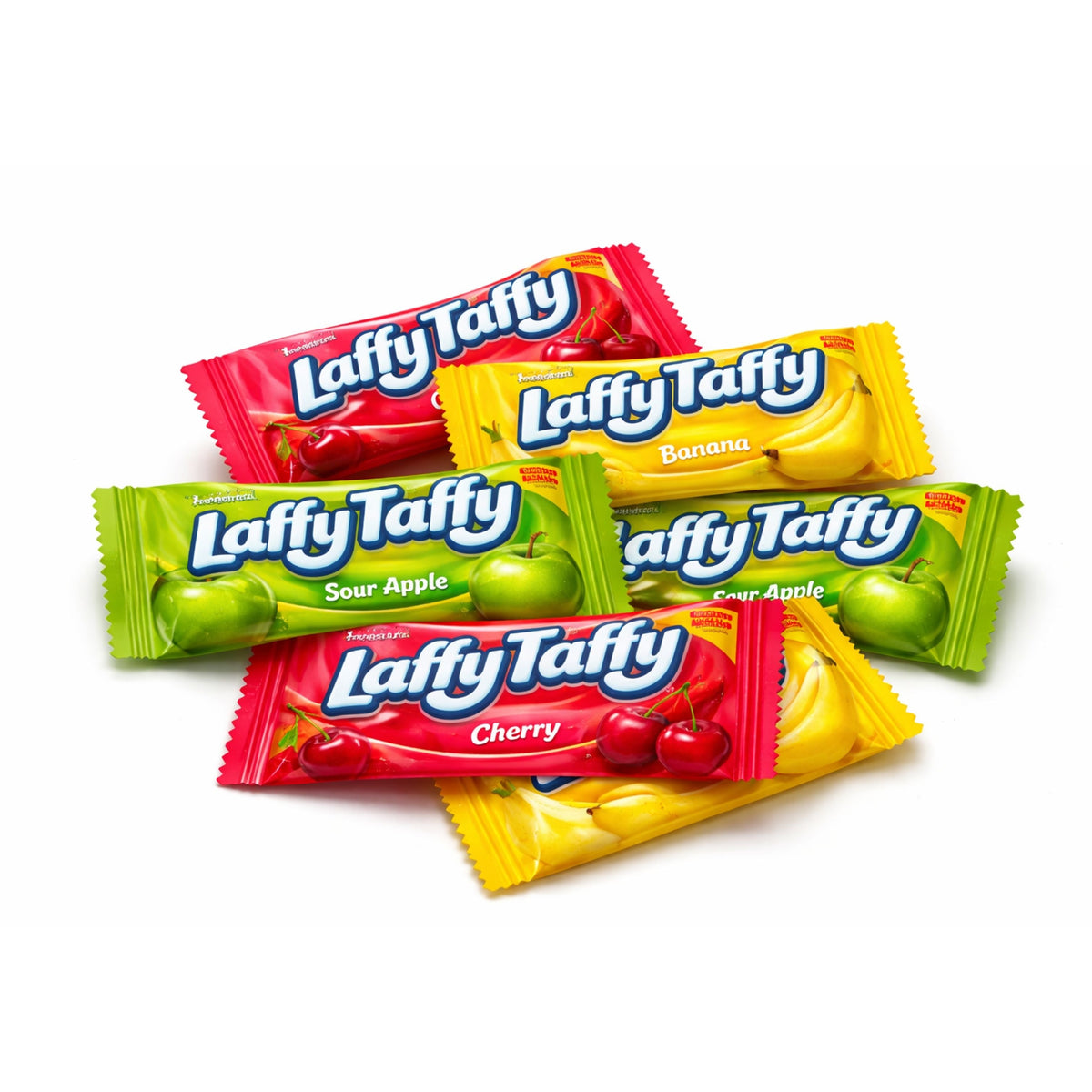 Assorted Laffy Taffy chewy candies in a bulk value bag, featuring colorful wrappers and variety of flavors from Candy In Bulk.