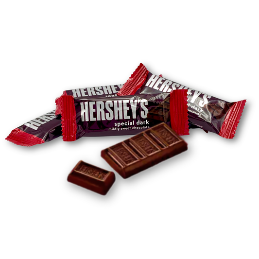 Hershey's Special Dark Mildly Sweet Chocolate snack size candies in a bulk value bag, from Candy In Bulk.