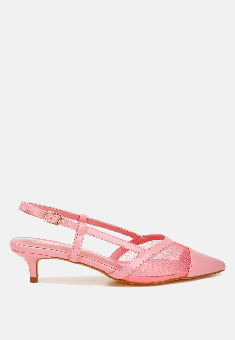 London Rag Temptress mesh slingback sandals with open toe and stylish design featuring black mesh and sleek straps.