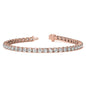 Rose gold VOSSAGIN 6ctw created sapphire tennis bracelet with 3mm stones on a delicate gold overlay chain.