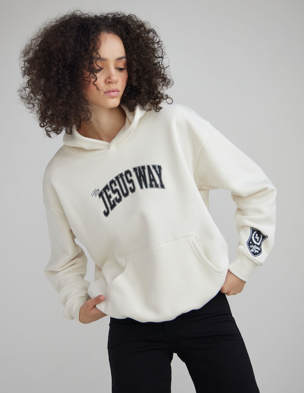 Unisex hoodie by Elevated Faith featuring "The Jesus Way" design, casual fit, soft fabric, and front pocket.