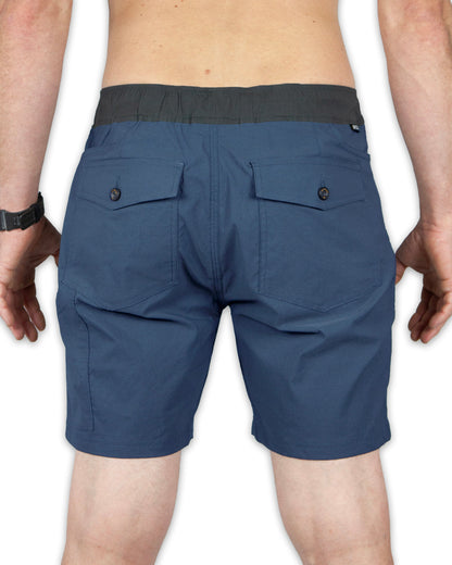 Grey blue Thunderbird shorts by Off The Grid Surplus, casual men's shorts with a relaxed fit and durable fabric.