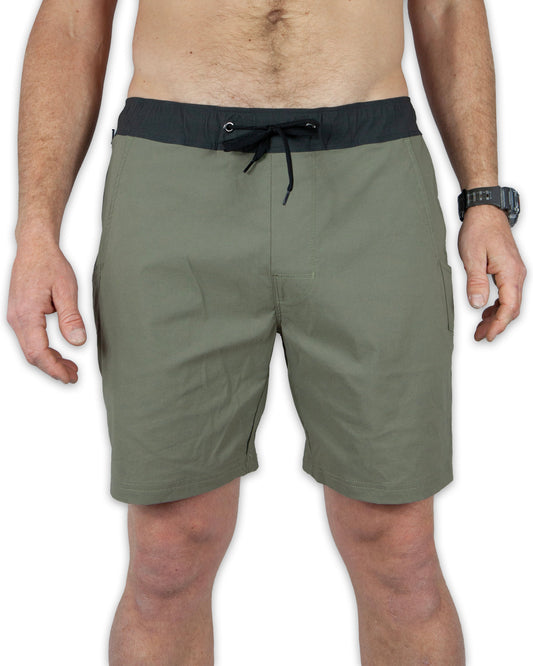 Off The Grid Surplus Thunderbird Short in rye green, casual men's shorts with a relaxed fit and durable fabric.