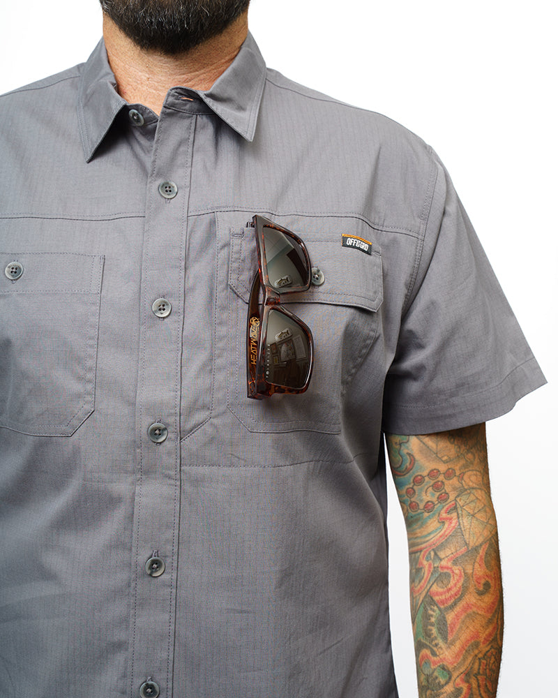 Short sleeve Thunderbolt SS shirt in Castlerock color by Off The Grid Surplus, featuring a casual fit and lightweight fabric.