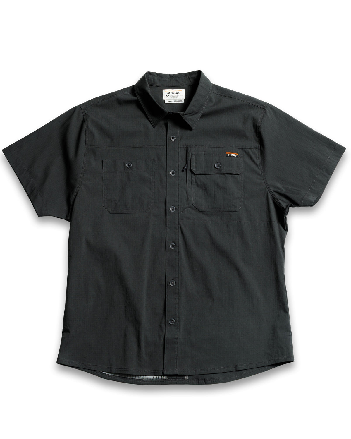 Off The Grid Surplus Thunderbolt SS shirt in vintage black, short sleeve casual shirt with a bold thunderbolt graphic.