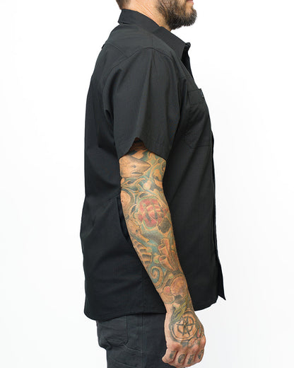 Vintage black Thunderbolt SS shirt by Off The Grid Surplus, short sleeve design with a bold thunderbolt graphic on the front.