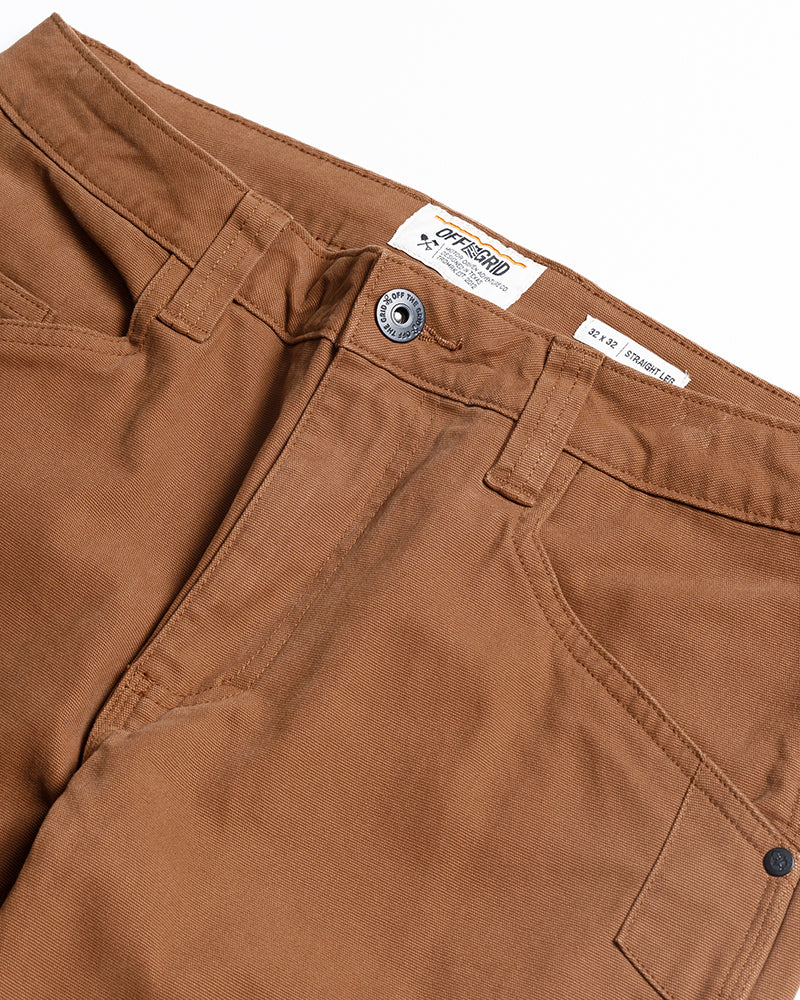 Off The Grid Surplus hardened double knee work pants in tobacco color, durable cotton fabric with reinforced knee patches.