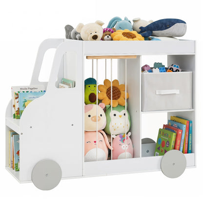 Kids toy storage organizer with wheels from GBruno Store, featuring a stuffed animal bin and multiple compartments for easy organization.