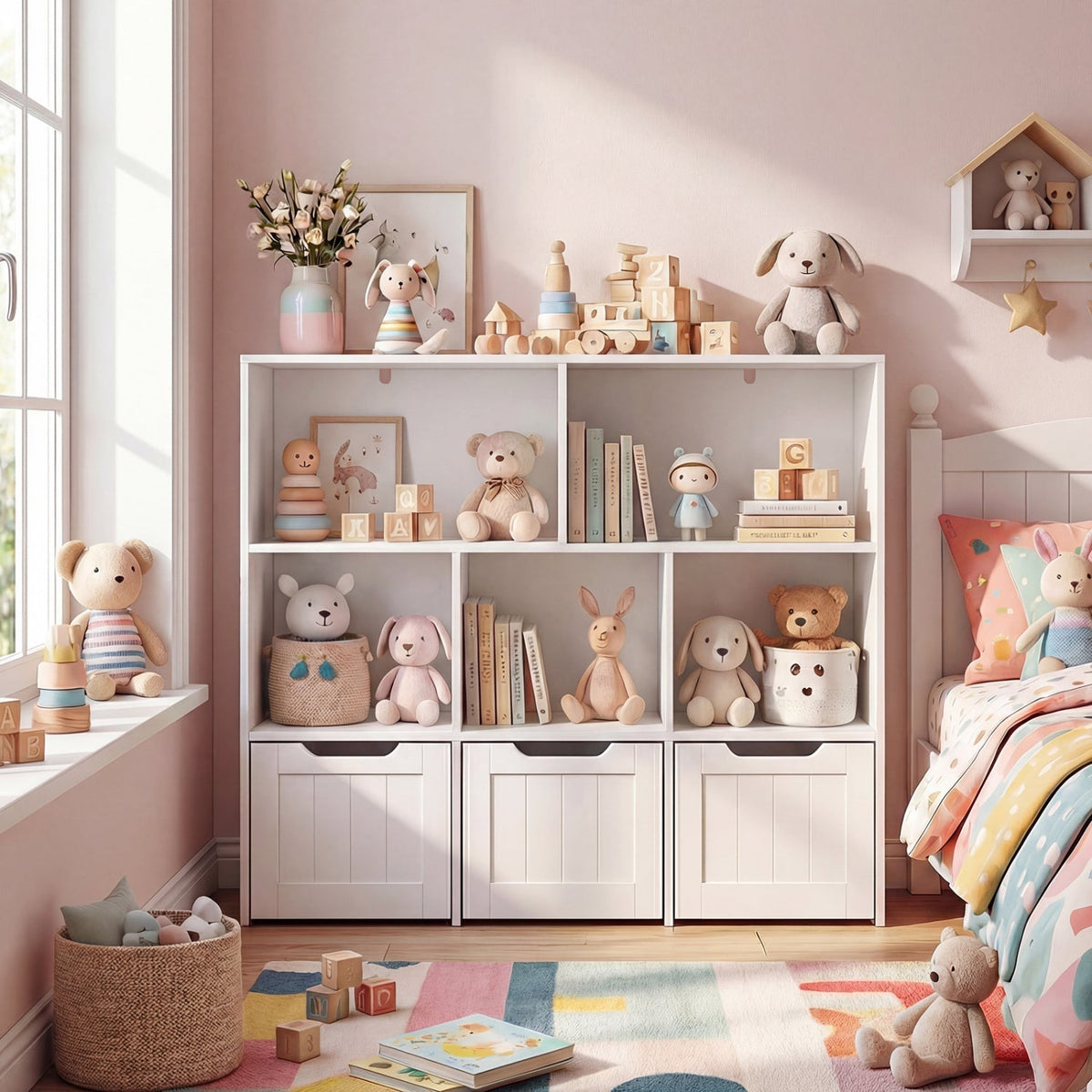 Kids storage organizer by GBruno Store featuring 3 drawers and 5 cubbies for toy and clothing organization.