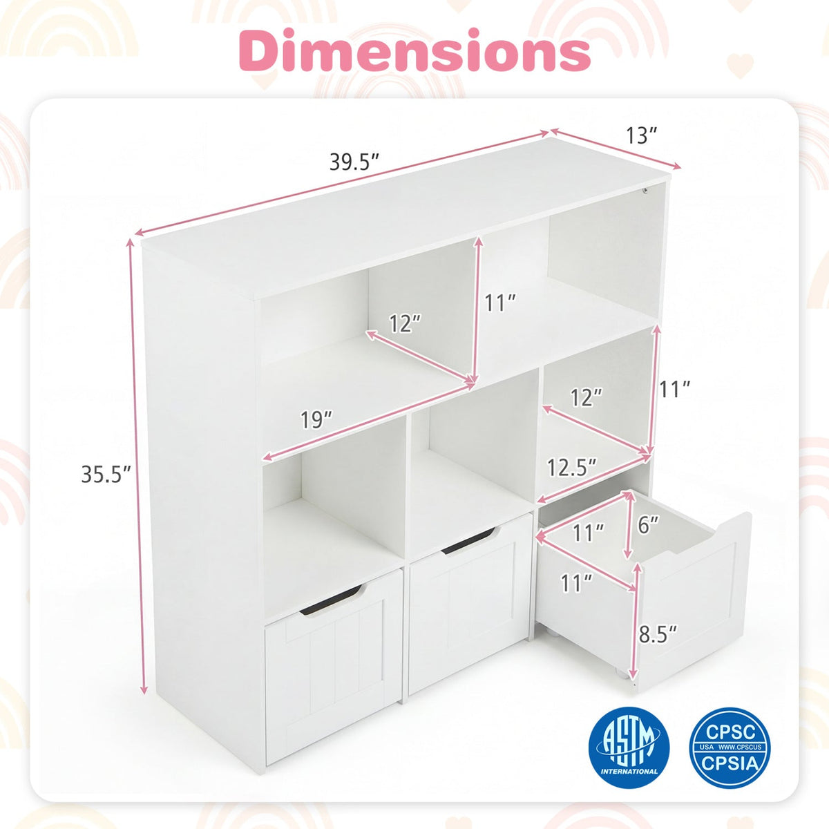 GBruno Store kids storage organizer with three drawers and five cubbies for toy and clutter organization in children’s room