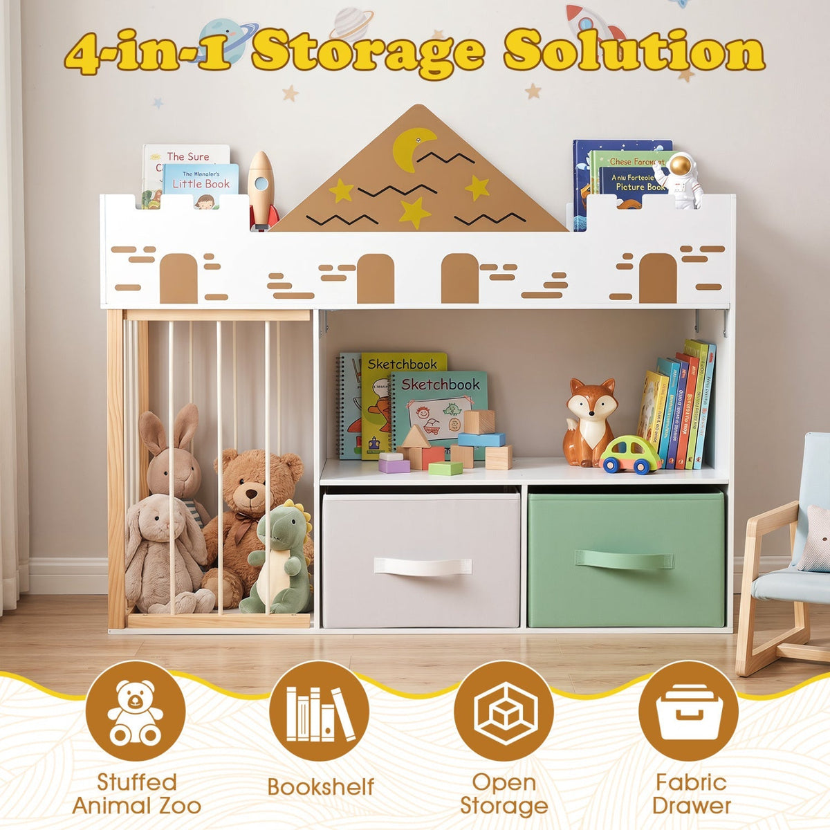 Kids toy storage organizer by GBruno Store with stuffed animal holder, featuring colorful bins and a sturdy frame for easy organization.