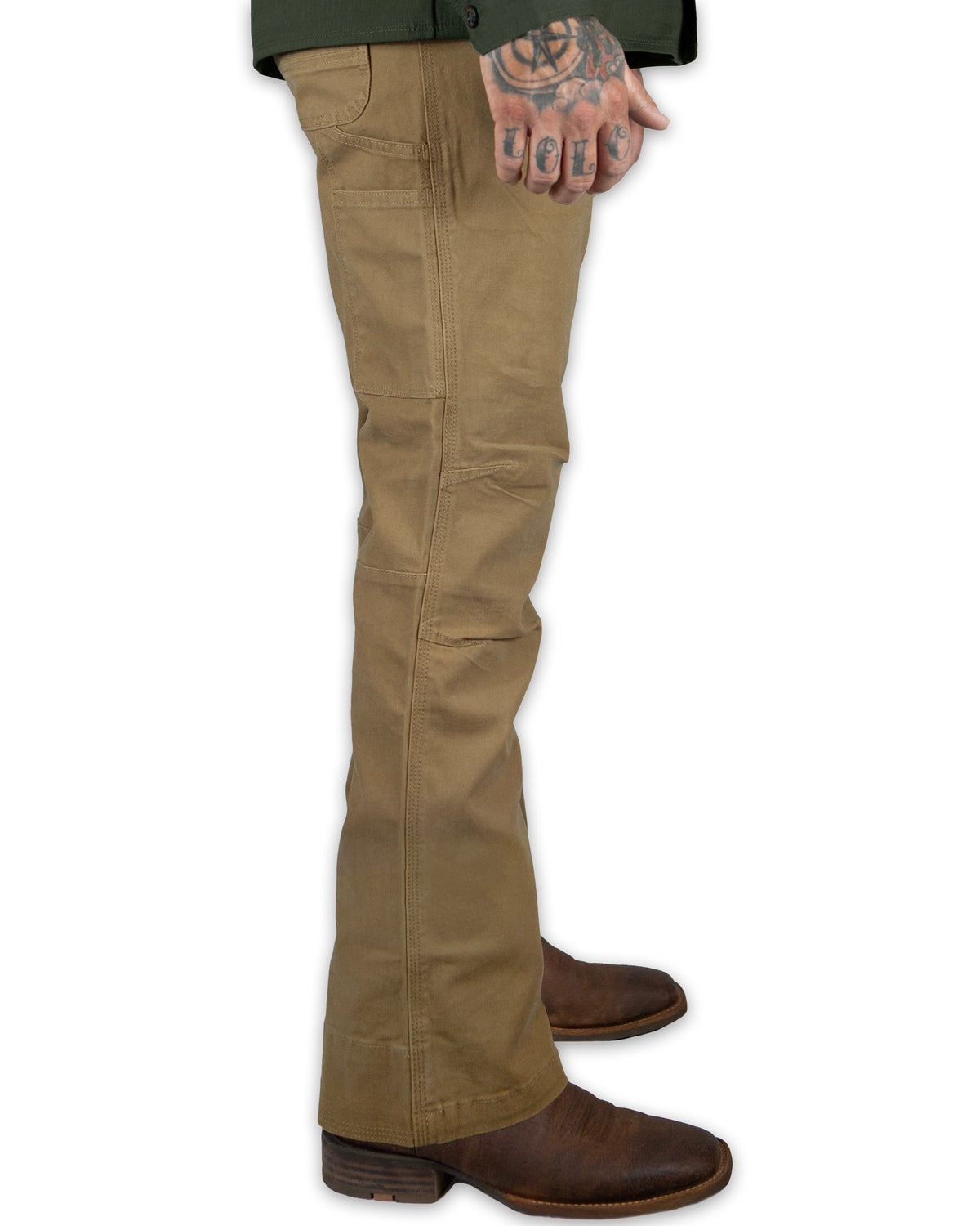 Off The Grid Surplus Trailblazer Boot Cut Pants in Coyote color, showcasing durable fabric and classic fit for outdoor wear.