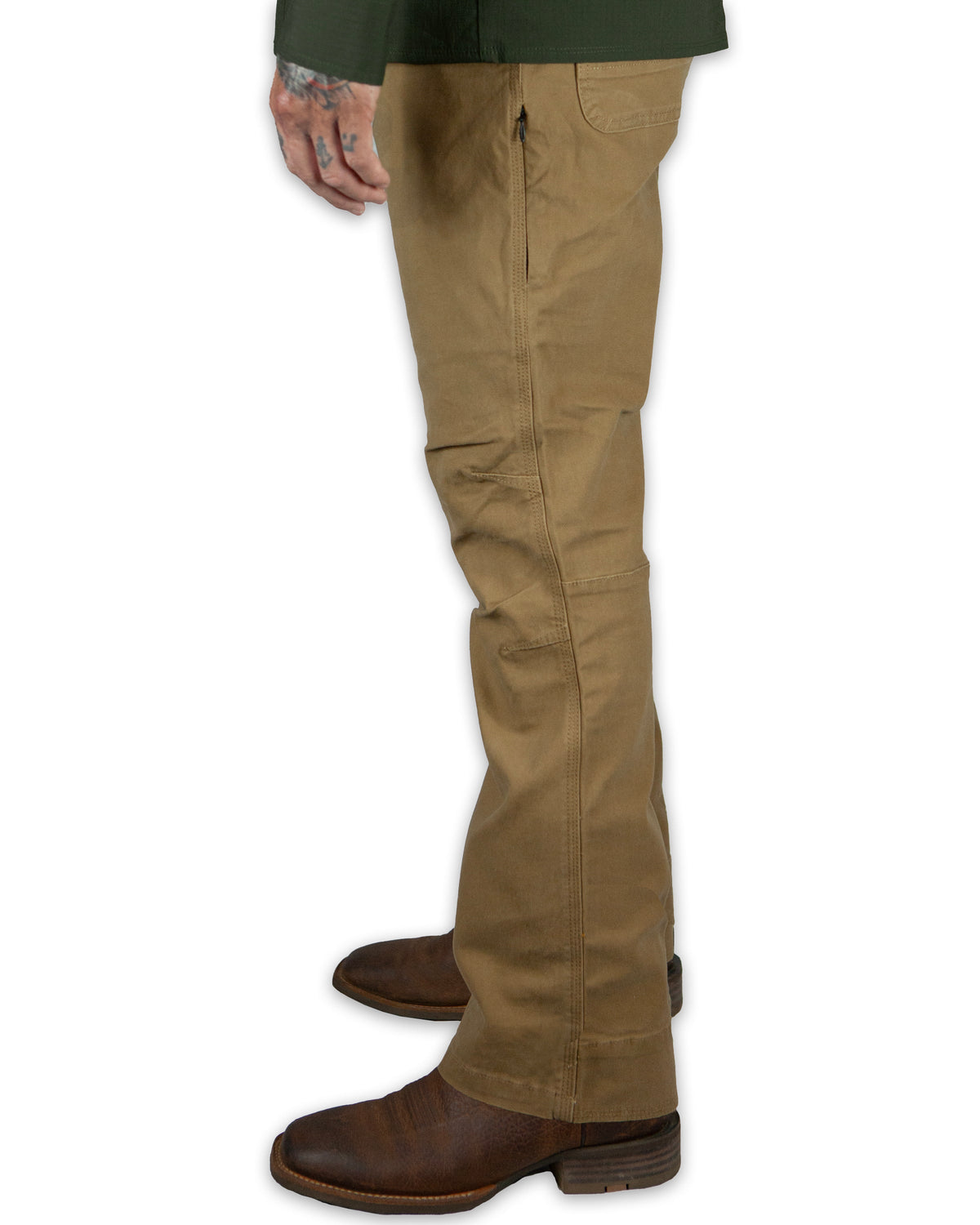Off The Grid Surplus Trailblazer Boot Cut Pants in coyote color, casual outdoor pants with a relaxed fit and sturdy fabric.