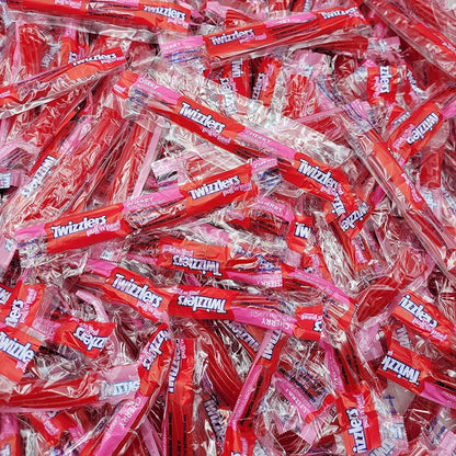 Twizzlers Pull 'n' Peel Cherry candy in a 1-pound bulk pack, showing colorful twisted licorice strips ready to eat.