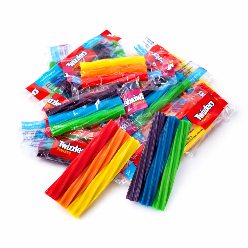 Colorful Twizzlers Rainbow Twists licorice in a bulk value bag, individually wrapped candy by Candy In Bulk.