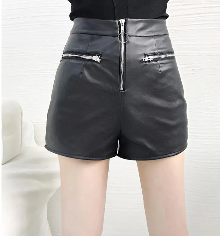 High-Waisted A-Line Loose Fit Wide-Leg Leather Pants