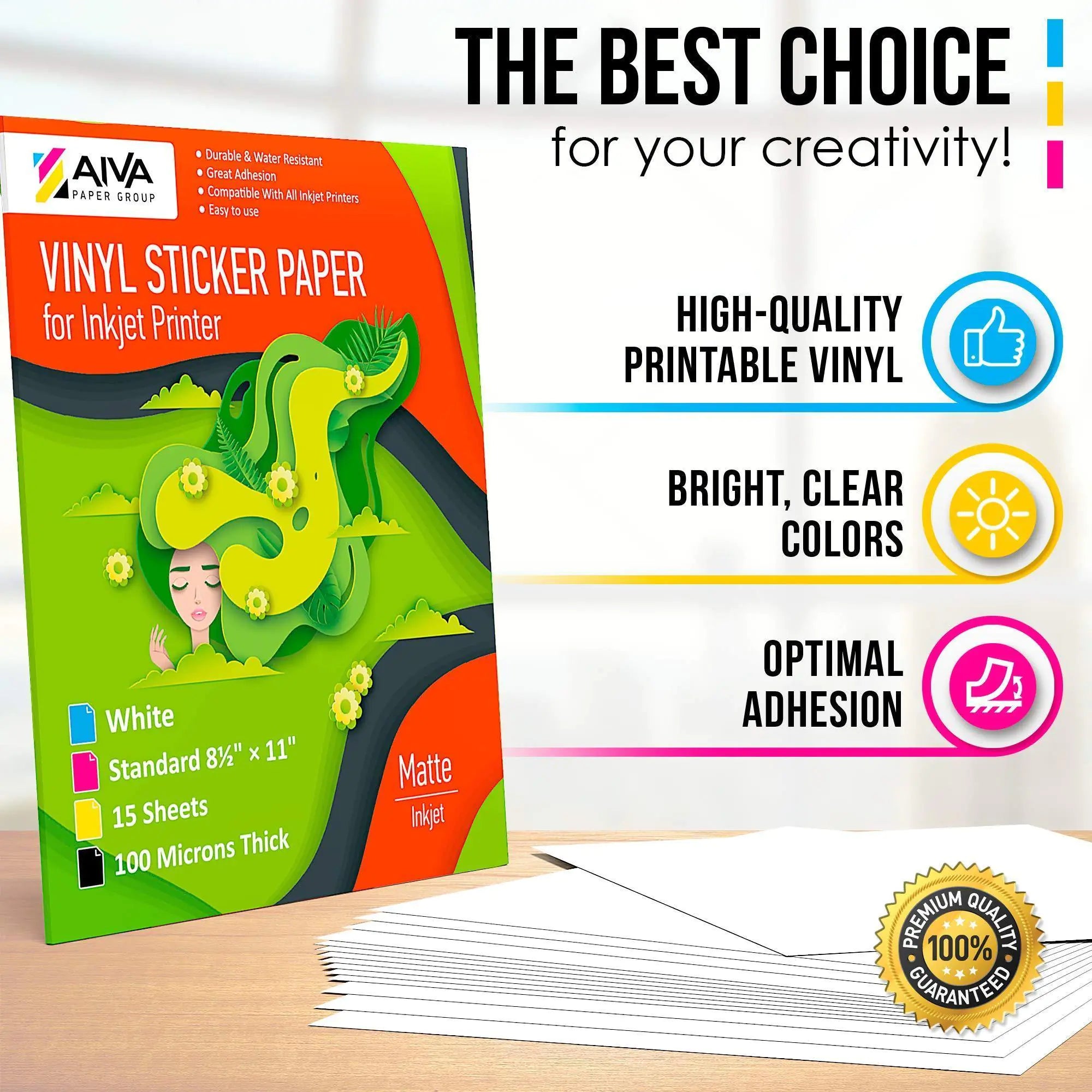 Printable Vinyl Sticker Paper for Inkjet Printer Matte White 15 pcs Letter Size