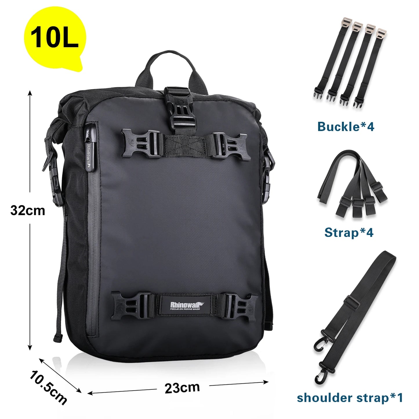 Rhinowalk motorcycle saddle bag in black, waterproof 10/20/30L side luggage for cycling and motorcycle touring.
