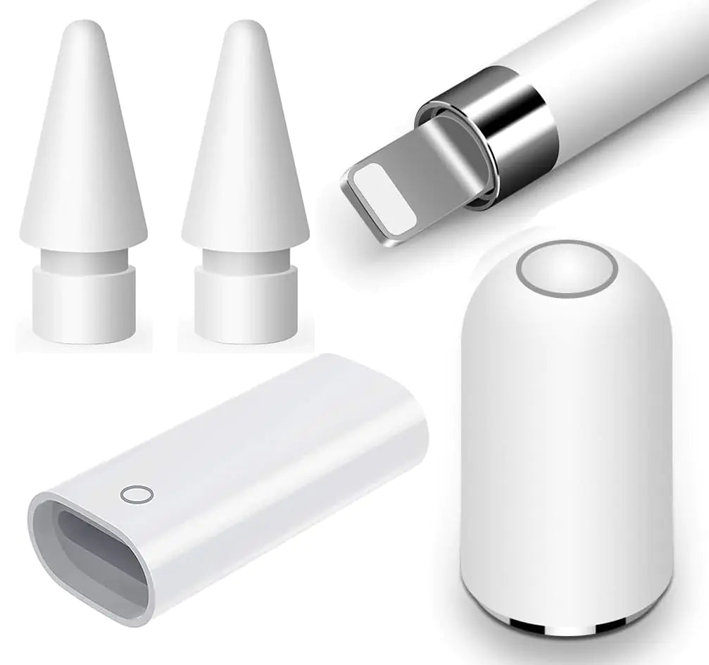 Rpuzonier 4 Pack iPencil Accessories for Apple Pencil 1st Gen 2 Pack Apple Pencil Tips for Apple Pencil 1st/2nd Gen 1 Pack Magnetic Replacement Cap and 1 Pack Charger Adapter for Apple Pen 1st Gen