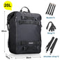 Rhinowalk motorcycle saddle bag in black, waterproof 10/20/30L capacity, mounted on bike side for cycling gear storage.