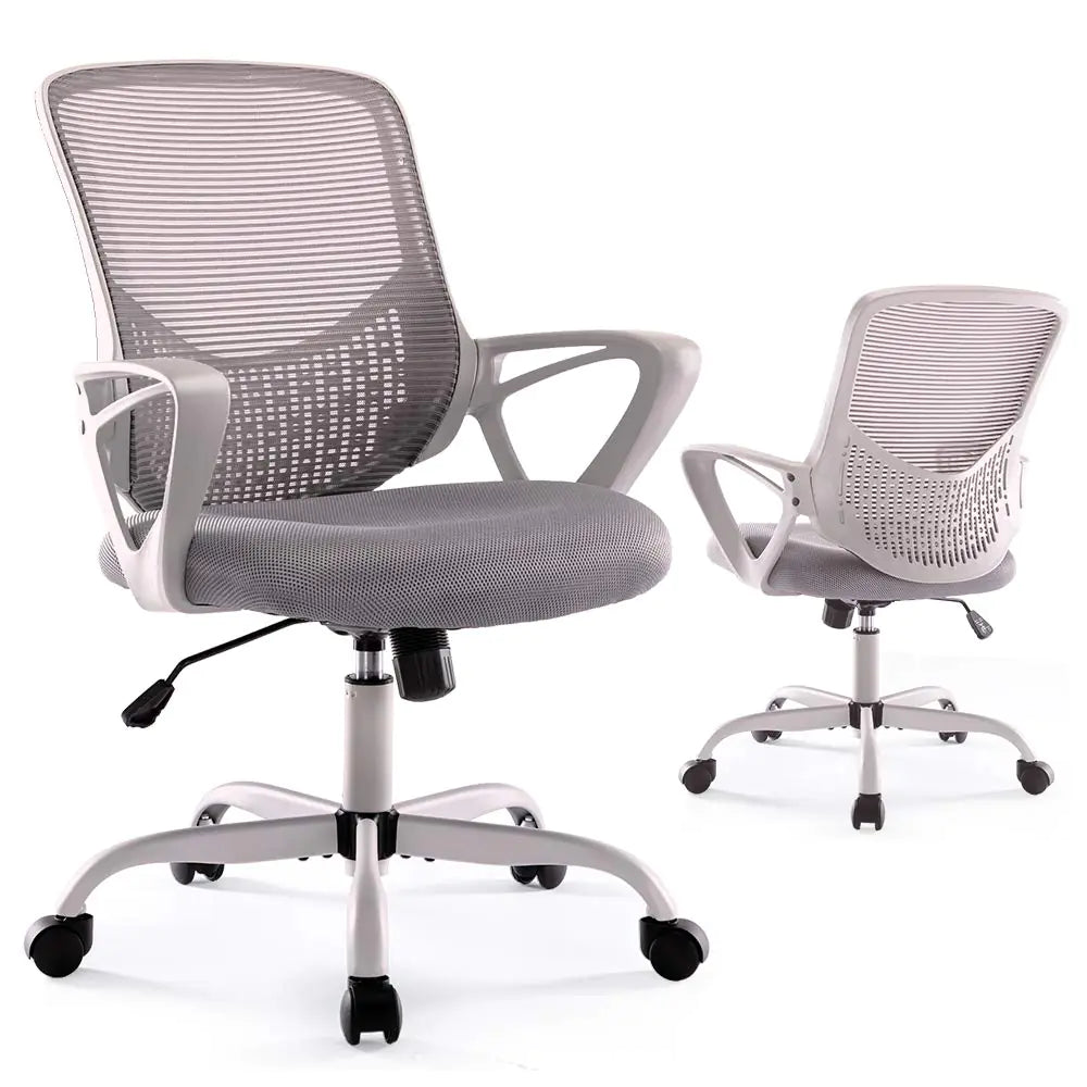 Office Chair Ergonomic Home Desk Chair Mid Back Mesh Chair Rolling Swivel Computer Chair with Lumbar Support (Office Chair Light Grey)