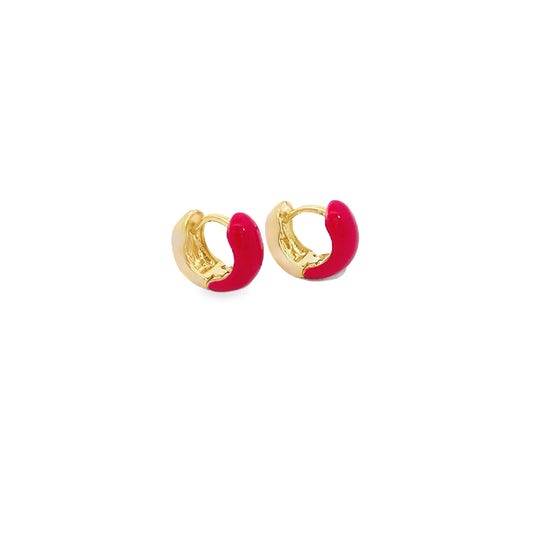 18K gold filled enamel small huggie earrings by MIA Jewelry, close-up of sleek gold hoops with colorful enamel accents.
