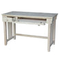 Unfinished wood computer desk with pull-out keyboard tray and drawer, ideal for home or office workspace.