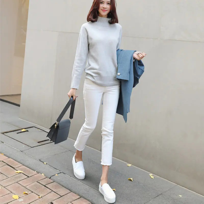 Loose Fit White Denim Women's High Waist Pants