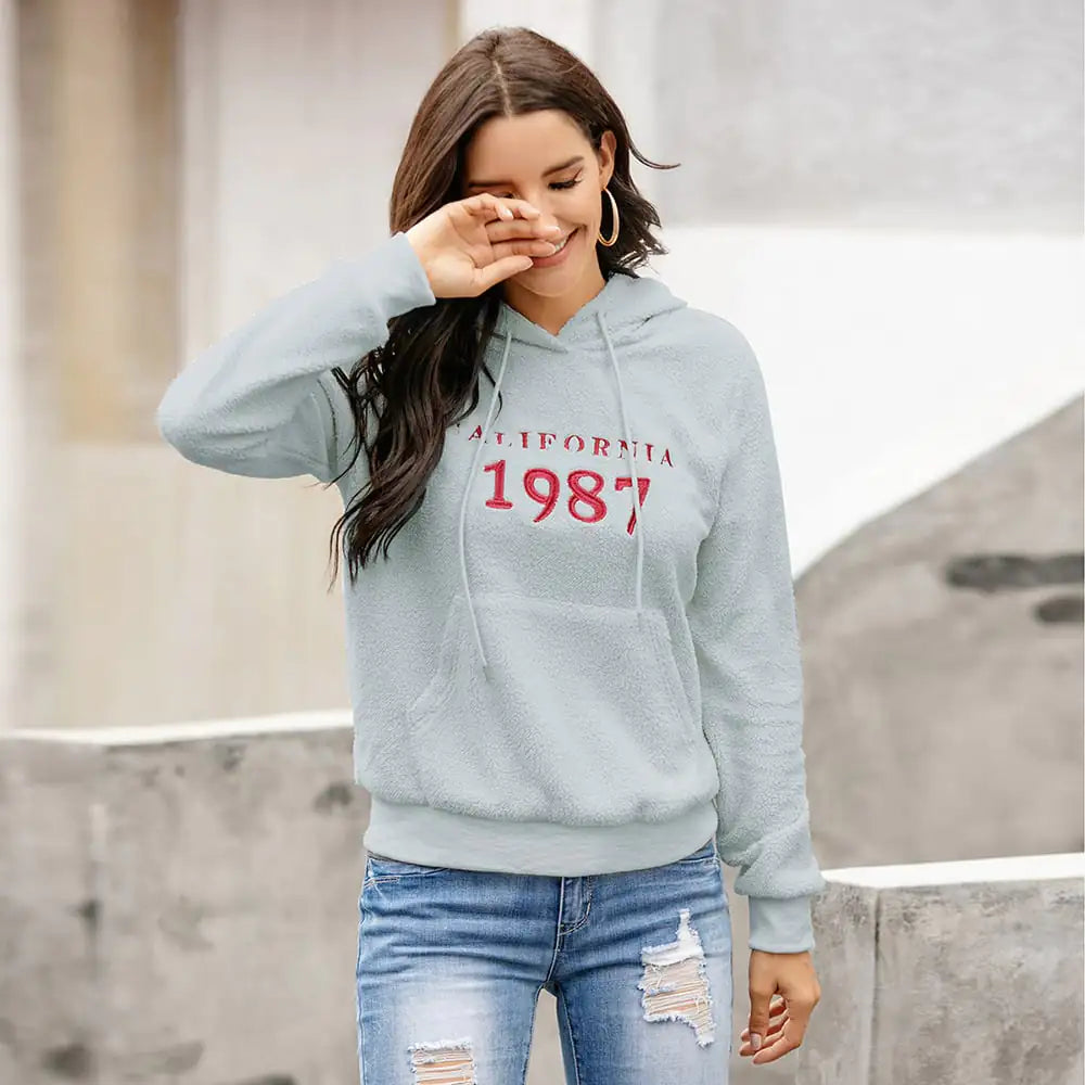 Embroidered Lamb Fleece Casual Pullover Jacket for Women