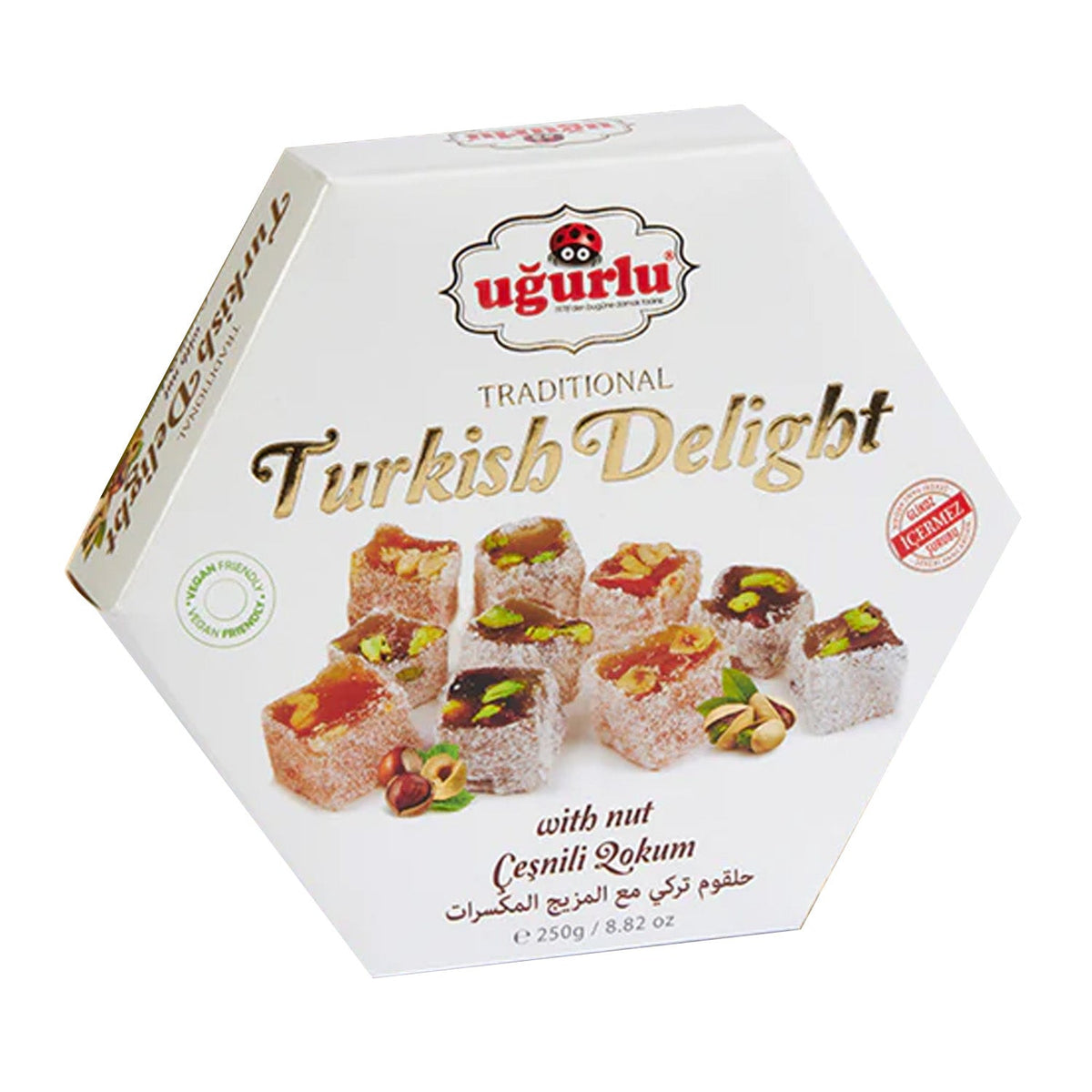 Turkish delight Ugurlu Altigen Censili by S101, 250g, showing colorful, square pieces of sweet, jelly-like confection.